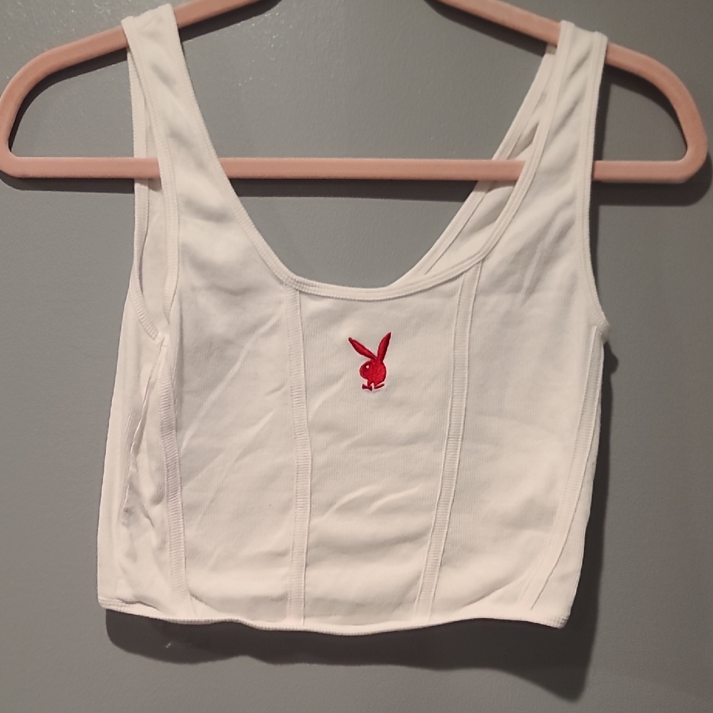 PLAYBOY White Crop Top with Red Logo